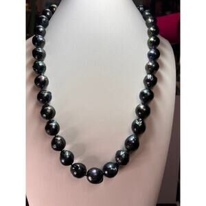 13mm Tahitian black peacock pearl 22 inch necklace with sterling silver clasp